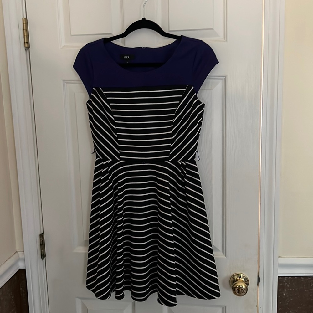 BCX black and white striped dress with blue top